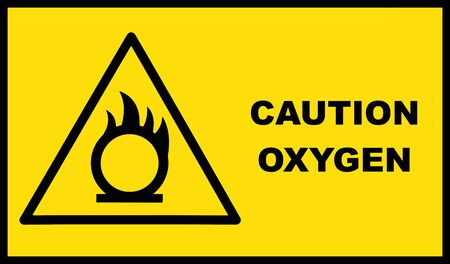 Caution oxygen storage, warning sign. Sticker. No flame or smoking.の写真素材