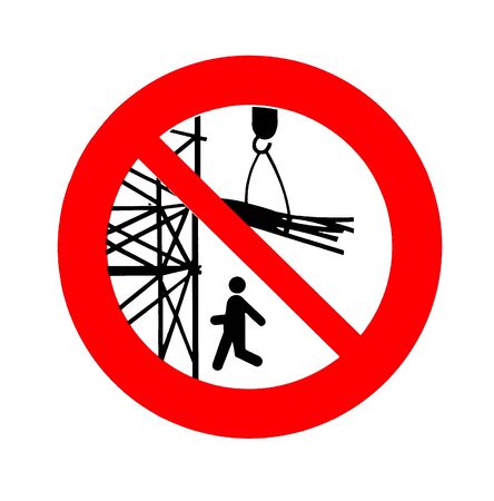 Overhead crane, stay out from under suspended load. Warning signの写真素材