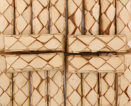 Puff pastries, glazed puff pastry biscuit. Italian dessert, top view, food background.の写真素材