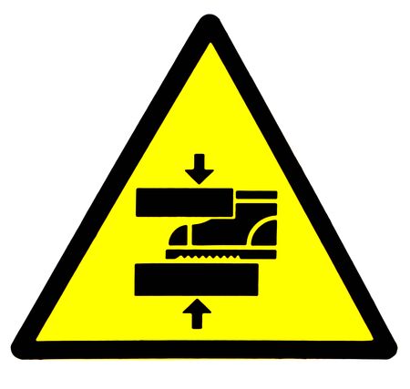 Watch your step. Danger, moving machinery sign.の写真素材