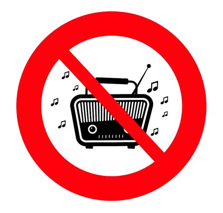 No loud music, prohibition sign, with silhouette of a vintage radioの写真素材