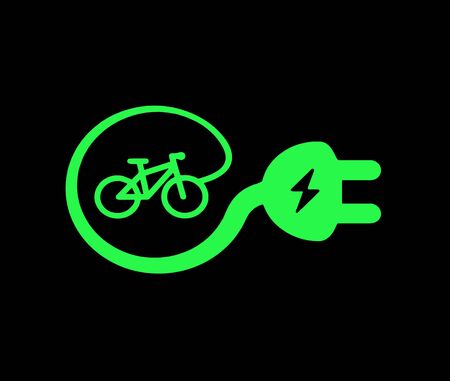 Electric bicycle, or e bike, charging station sign on black backgroundの写真素材