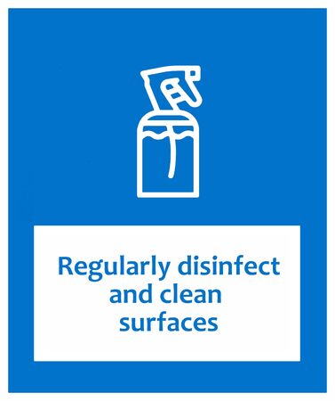 Regularly disinfects surfaces, safety sign to prevent virusesの写真素材