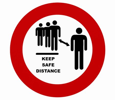 Keep safe distance, warning sign.の写真素材