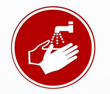 Wash your hands frequently, safety sign to prevent infectious diseases. Red circle.の写真素材
