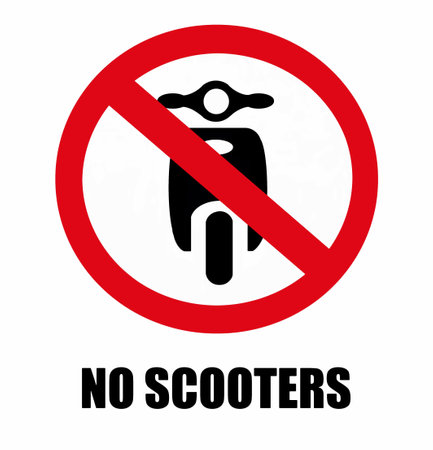 No scooters, prohibition sign with the front view silhouette of a motor scooterの写真素材