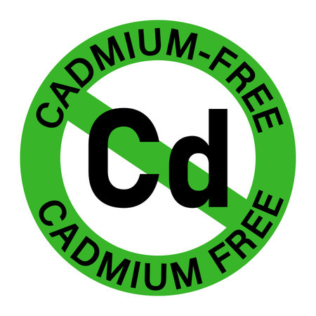 Cadmium free, green ban sign with circular text and the symbol of the chemical element. White backgroundのイラスト素材