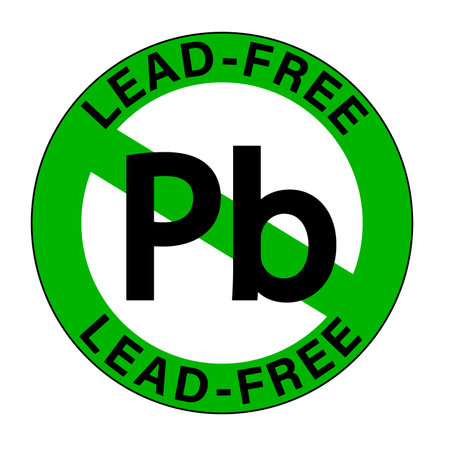 Lead free sign, with circular text and the symbol of the chemical element. White background.のイラスト素材