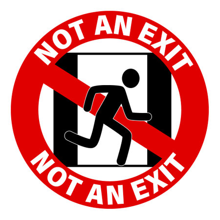 This is not an exit, prohibition and information sign with circular text. Sticker.のイラスト素材