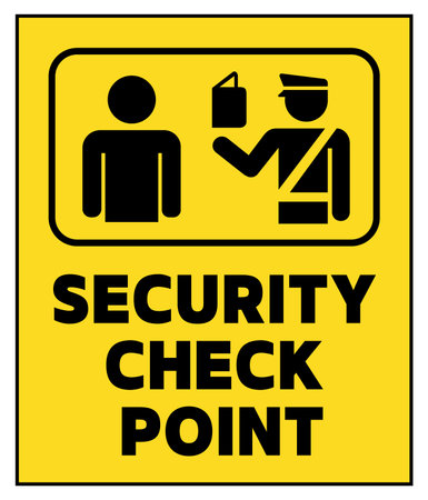Security checking point, information sign with text and the silhouette of guard checking an IDのイラスト素材