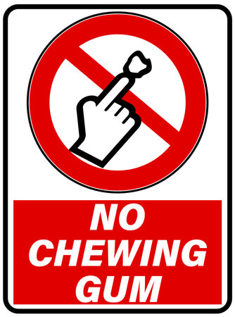 No chewing gum. Prohibition sign with a finger sticking an old chewed up gum on a surface.のイラスト素材