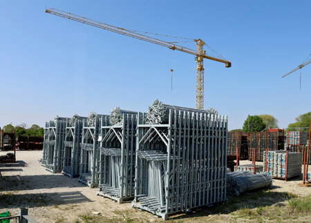 Brand new scaffoldings and other work tools in the building equipments shop for construction industryの写真素材