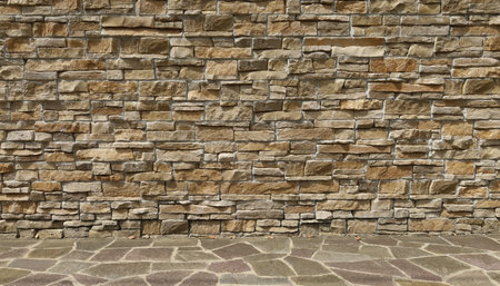 Wall cladding in brown natural stone made from bricks of irregular shape. Backgrounds and texturesの写真素材