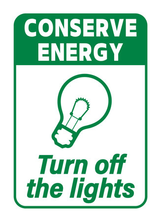 Conserve energy, turn off the lights. Information sign with light bulb symbol and textのイラスト素材