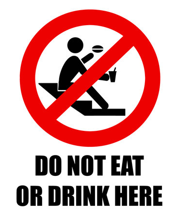 Do not eat or drink here, prohibition sign with a person sitting on steps.のイラスト素材