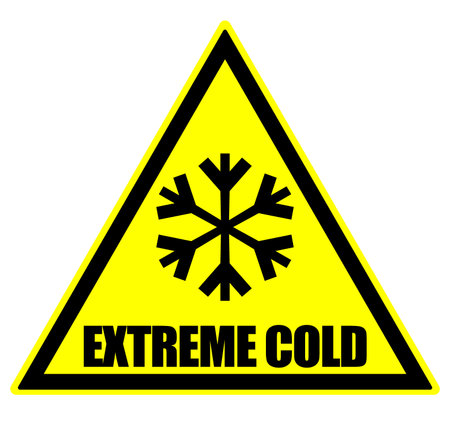 Extreme cold, yellow warning triangle sign on white background.のイラスト素材