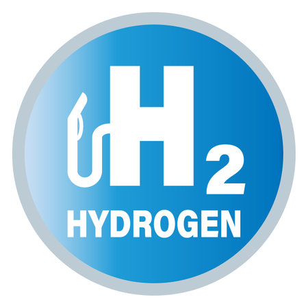 Hydrogen filling gas station for vehicles. Round blue symbol, information sign.のイラスト素材