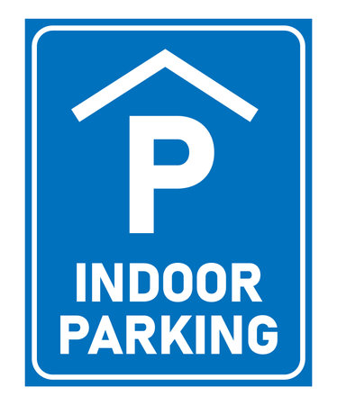 Indoor parking sign, with the classic P letter with roof symbol above and the text below.のイラスト素材