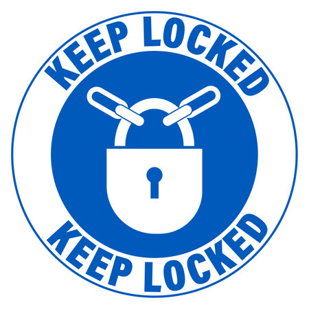 Keep locked, mandatory sign with chain and padlock symbols. Circular text. Sticker.のイラスト素材