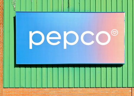 Martignacco, Italy. December 6, 2021. New Pepco logo outside the mall Città Fiera. The store is part of a large clothing shop chain, spread across all Europe.のeditorial素材