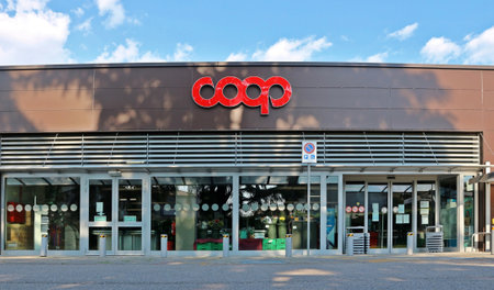 Udine, Italy. June 13, 2021. Coop store open in the city. It is the largest Italian supermarket chain, part of a system of Italian consumer cooperativesのeditorial素材