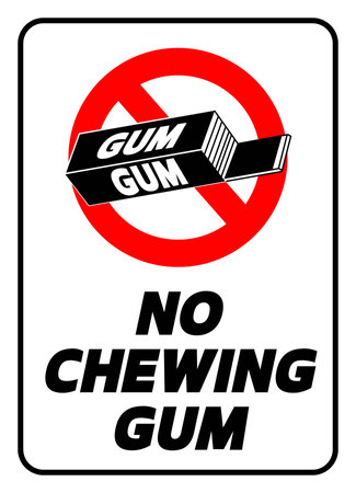 No chewing gum. Prohibition sign with silhouette of chewing gum package and text.のイラスト素材