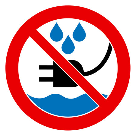 No liquid near electric plug. Prohibition and safety sign.のイラスト素材