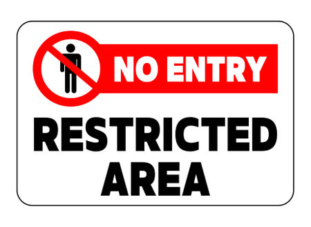 No entry, restricted area. Ban sign with symbol and large text in two colors.のイラスト素材