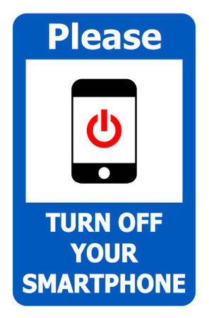 Please, turn off your smartphone. Information and courtesy sign with symbol and text.のイラスト素材