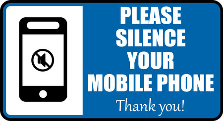 Please silence your mobile phone, thank you. Information sign with smartphone icon and text on the side.のイラスト素材