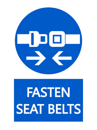 Fasten seat belt, mandatory sign with symbol and text below.のイラスト素材