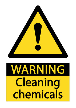 Warning cleaning chemicals, yellow triangle sign with exclamation point and text below.のイラスト素材