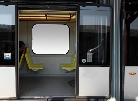 tram and train wagon with seatsの写真素材