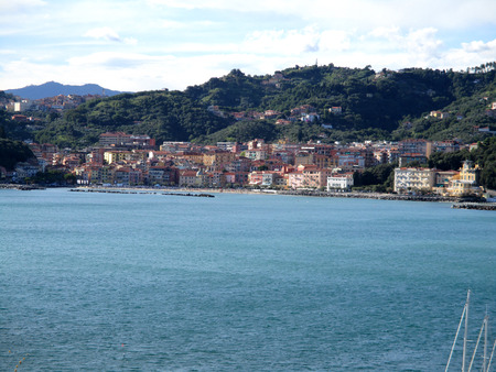 view of the castle and the town of Lerici, Liguria, Italyのeditorial素材