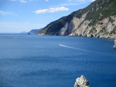 view of the coast and sea around Portovenere, Liguria, Italyの写真素材
