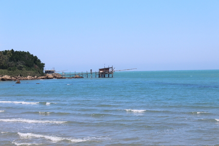 fishing hut and beautiful seaの写真素材