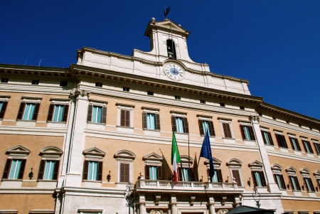 The palace of Montecitorio, Italian Parliament building, Romeのeditorial素材