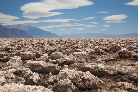 Damaged soil  View of dry soil and blue sky の写真素材