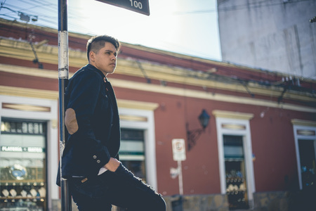 Young man modeling in cityのeditorial素材