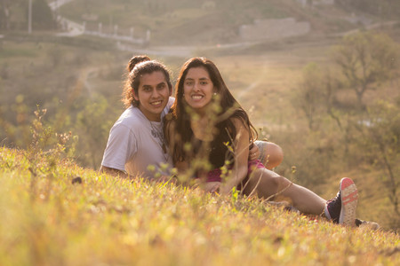 Couple of man and woman on the mountainのeditorial素材