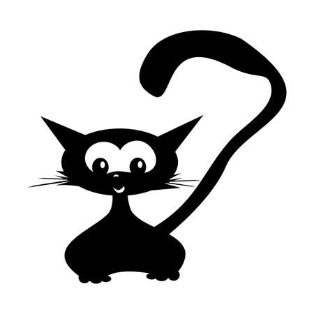 Cartoon black cat drawing. Simple and cute kitten silhouette. Sticker on a car or a refrigeratorのイラスト素材