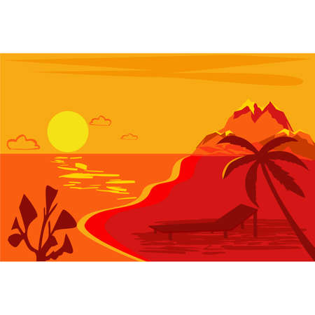 Summer time modern concept design. Creative background of landscape, panorama of sea and beach. Summer sale, post templateのイラスト素材