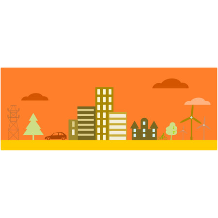 Ecology concept. Vector flat design illustration of modern cityscape.のイラスト素材