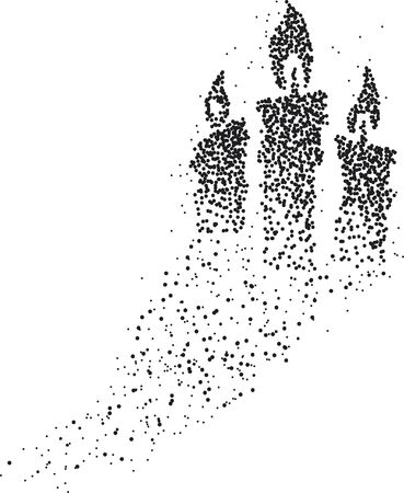 Three lighting candles formed by a magical trail of flying pointsのイラスト素材