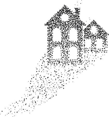 Group of houses formed by a magical trail of flying pointsのイラスト素材