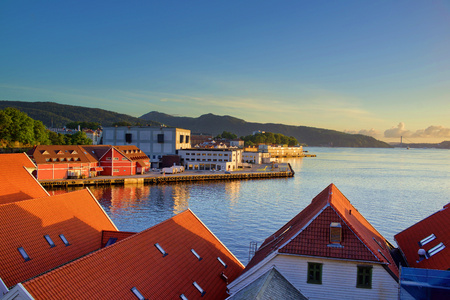 Tranquil seaside townの写真素材