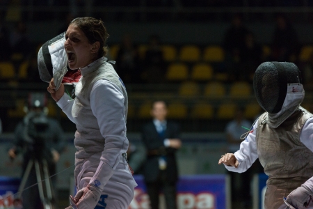Fencing Cup Torino 2013 woman foil championship winner Arianna Errigoのeditorial素材