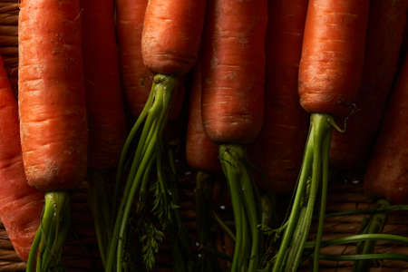 Close-Up Of Fresh carrot on a wooden tableの写真素材