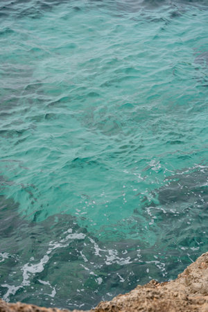 Island scenery, seascape panorama Majorca Spain, beautiful coast bay of Cala S'Almunia, Mediterranean Sea, Balearic Islands.の写真素材