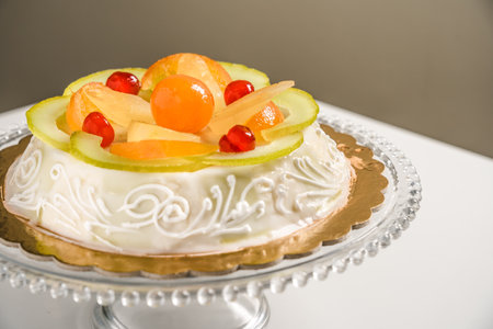 Homemade cake with with peaches. Sicilian traditional cakeの写真素材